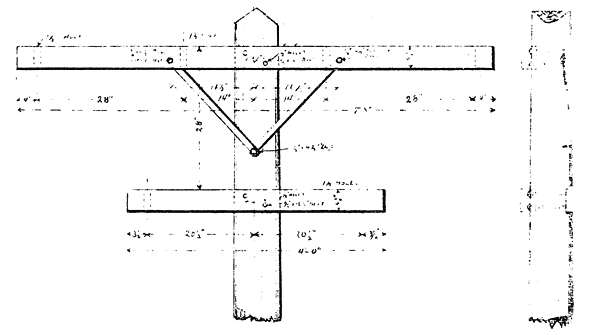 STANDARD 10,000-VOLT CROSS-ARM CONSTRUCTION FOR LONG AND SHORT SPECIAL CROSS ARMS OF THE EDISON ELECTRIC COMPANY