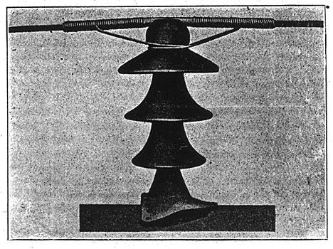 60,000-VOLT MAIN-LINE INSULATOR WITH TIE AND CABLE PROTECTION.