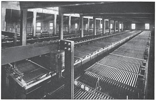 FIG. 11. � IN THE SUB-STATION AT HAMMEL, 300 CELLS OF 3200 AMPERE-HOURS CAPACITY ARE INSTALLED WITH TWO 162-KW. BOOSTERS TO TAKE CARE OF THE LOAD FLUCTUATIONS ON THE ROCKAWAY BEACH LINE.