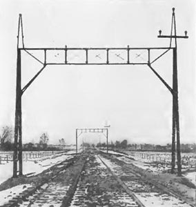 Syracuse Lake Shore & Northern Railroad � Partially Completed Catenary Trolley Construction and Power Transmission Line.