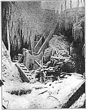 FROZEN SPRAY AT MOUTH OF TAILRACE.