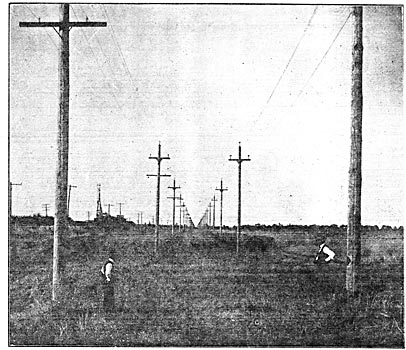 A DOUBLE POLELINE EXTENDS FROM COLGATE TO OAKLAND, A DISTANCE OF 142 MILES.