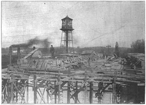 Fig. 29. Reinforced Concrete Construction, showing false work for monitors.