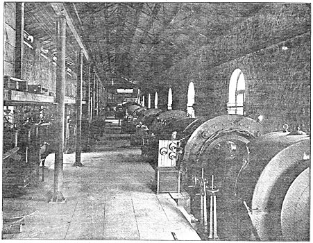 AS ONE ENTERS THE POWER HOUSE AN IMPOSING VIEW IS PRESENTED.