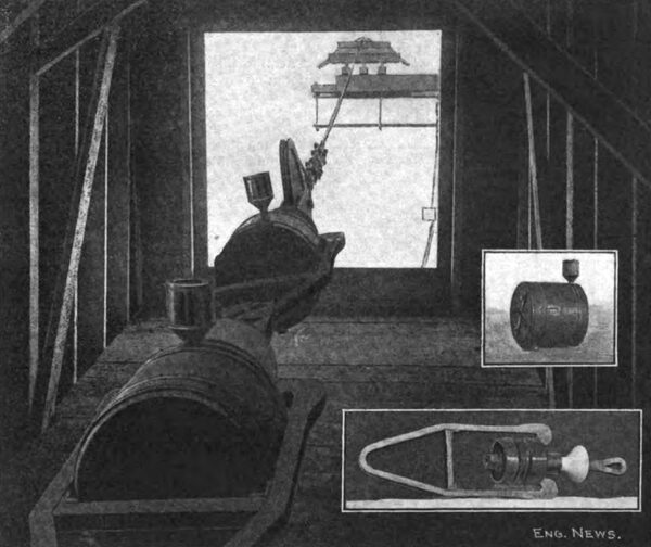 FIG. 15. STRAIN INSULATORS IN CABLE ANCHORAGE HOUSE. (Parts of Strain Insulator Shown at the Right.