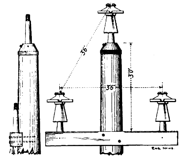 FIG. 16. DETAILS OF POLE AND CROSS-ARM FOR HIGH TENSION TRANSMISSION.