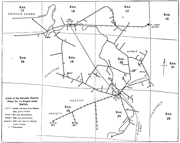 FIG. 1.�MAP OF DISTRIBUTING SYSTEM OF COLORADO ELECTRIC POWER COMPANY.