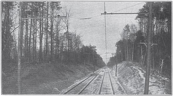 VIEW OF TANGENT, SHOWING OVERHEAD CONSTRUCTION AND METHOD OF TYING BRACKETS TOGETHER