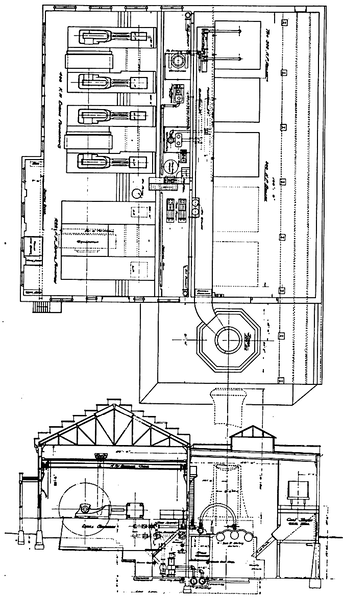 THE LORAIN & CLEVELAND R. R. � PLAN AND//SECTION OF POWER HOUSE.//E. P. Roberts & Co.,//Consulting Engineers.
