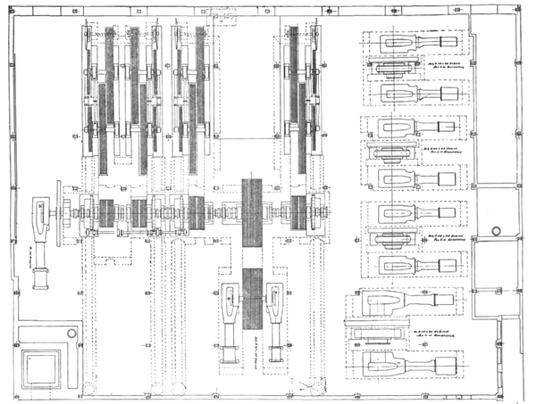 Fig. 4 -- ARRANGEMENT OF GENERATORS IN 25TH STREET RAILWAY POWER HOUSE, NEW YORK.