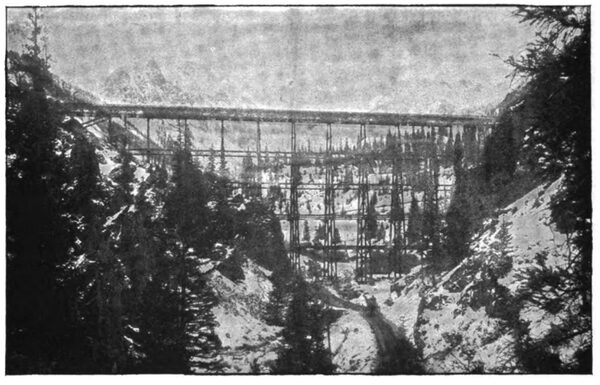 FIG. 1. � FLUME AND TRESTLE, SILVER LAKE MINES, COL., THREE-PHASE TRANSMISSION PLANT.