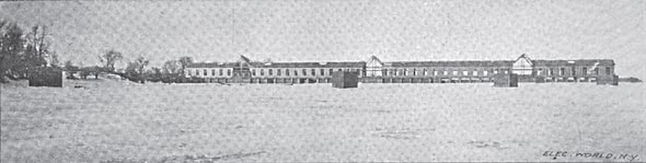 A WINTER VIEW OF THE UNCOMPLETED POWER HOUSE FROM THE FOREBAY.