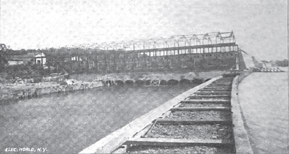 LOOKING UP THE TAIL RACE TOWARDS THE POWER HOUSE.