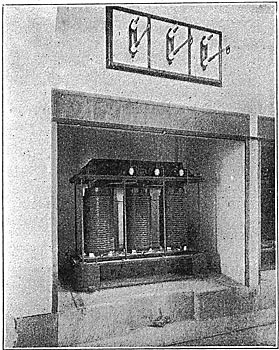 FIG. 22. � FIVE-THOUSAND-KILOVOLT-AMPERE, OPEN-TYPE, AIR-COOLED TRANSFORMER AT LOMAZZO.