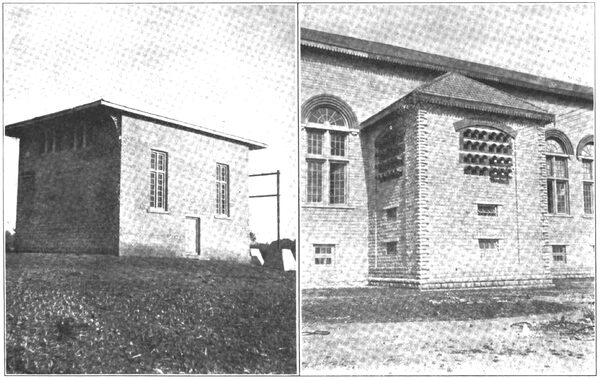 TRANSMISSION LINE SECTION HOUSE AT KANKANBALLI.  NEAR VIEW OF LOW-TENSION DISTRIBUTION TOWER, TRANSFORMER STATION, KOLAR GOLD FIELD.