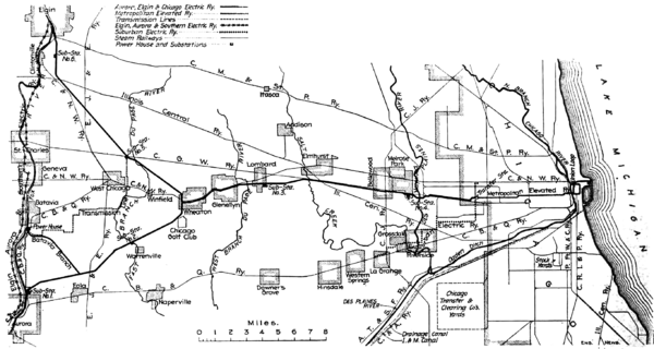 FIG. 1. MAP OF THE AURORA, ELGIN & CHICAGO RY. CO.