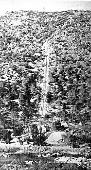 FIGURE. 1 � VIEW OF RESERVOIR MOUNTAIN, PIPE LINE AND POWER HOUSE SITE OF SAN JOAQUIN ELECTRIC COMPANY.