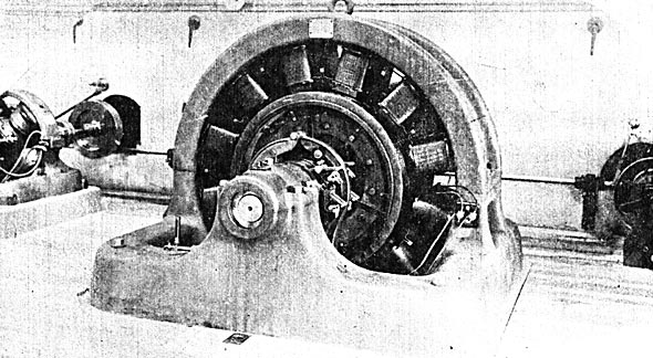 FIGURES 11 AND 12 � SHOWING EXCITERS AND CONSTANT SPEED REGULATOR SHAFNING, AND ONE OF THE 340 K. W. GENERATORS, RESPECTIVELY.