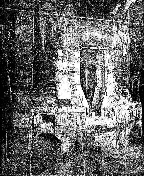 Six big beehive kilns that once fired clay products at the Hartford Faience Corporation are coming down to make way for modern equipment used in vitrifying porcelain fixtures, chiefly electrical insulators and textile items.  Replacing them will be a new tunnel kiln which will make better products more cheaply because its temperature can be controlled more easily.