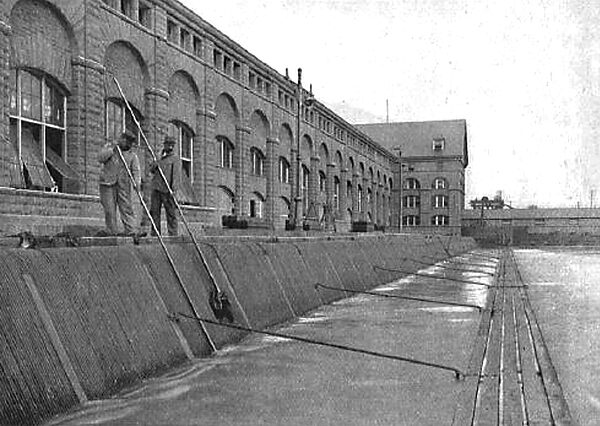 REMOVING EEL GRASS FROM THE INLET RACKS AT THE POWER HOUSE