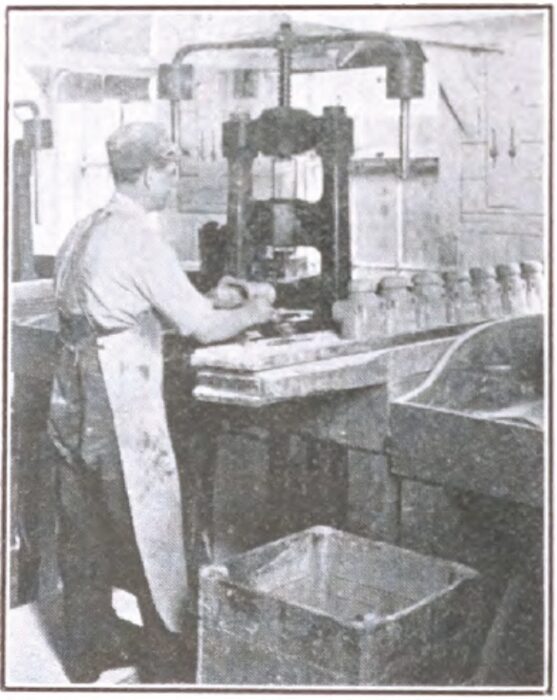 Fig. 4, Removing Piece from Die, Transformer Cutout Case Manufacture