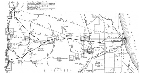 FIG. 1. MAP OF THE AURORA, ELGIN & CHICAGO RY. CO.