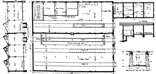 Fig. 14 � Plan and Section of Car House and Shop, Elgin & Belvidere Electric Co.