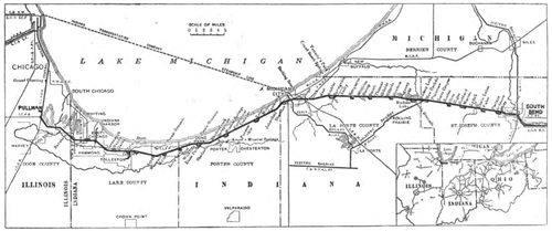 Map of Single-Phase Electric Railway from Chicago to South Bend.