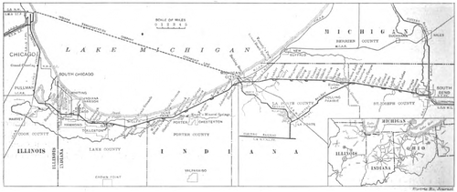 Chicago, Lake Shore & South Bend � Map of Route Traversed Between South Bend and Pullman, Showing also Connections with Other Interurban Lines in Northern Indiana and Illinois