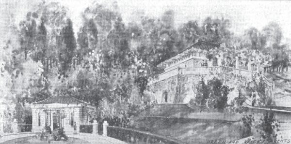 FIG. 3.--ENTRANCE AND SPILLWAY BUILDINGS, ONTARIO POWER COMPANY.