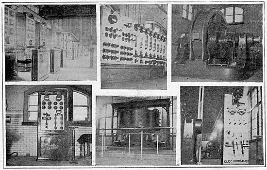 FIG. 1. � INSTRUMENTS AND CONTROLLERS FOR 2200-VOLT 5000-HP GENERATORS./FIG. 2. � 500-VOLT SWITCHBOARD FOR CONTROLLING WESTINGHOUSE ROTARY TRANSFORMERS./FIG. 3. � 500-VOLT DIRECT CURRENT SWITCHBOARD FOR STREET RAILWAYS AND STATIONARY MOTORS./FIG. 4. � GENERATOR FOR BUFFALO-NIAGARA TRANSMISSION./FIG. 5. � G. E. ROTARY TRANSFORMERS IN NIAGARA FALLS POWER HOUSE.  DIRECT CURRENT FOR STREET RAILWAYS./FIG. 6. � 500-VOLT SWITCHBOARD FOR CONTROLLING G. E. ROTARY TRANSFORMER.