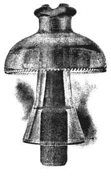 ONE OF THE HIGH TENSION INSULATORS OF THE MISSOURI RIVER POWER COMPANY, MADE BY THE HEMINGRAY GLASS COMPANY, COVINGTON, KY.