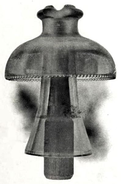 ONE OF THE HIGH-TENSION INSULATORS OF THE MISSOURI RIVER POWER COMPANY, MADE BY THE HEMINGRAY GLASS COMPANY, COVINGTON, KY.