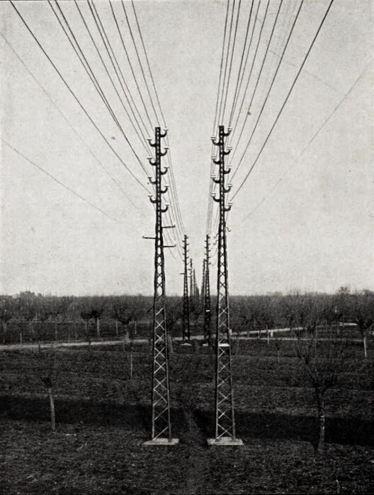 STEEL POLE LINE AND CIRCUITS ON THE MILAN-PADERNO TRANSMISSION, ITALY