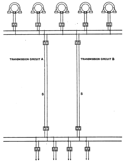 TYPICAL DIAGRAM ILLUSTRATING USE OF TIME LIMIT AND REVERSED CURRENT CIRCUIT BREAKERS.