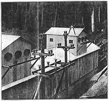 WIRE TOWERS - HIGH TENSION LINES LEAVING POWER HOUSE.