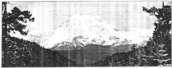 MT. RAINIER FROM FLUME NEAR SPILLWAY - THE \"RESERVE SUPPLY.\"