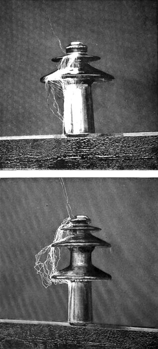 ARCING AT 118 AND 157 KILOVOLTS UNDER A SPRAY OF WATER