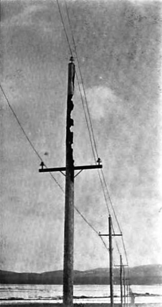 BURNT POLE OF EARLY CONSTRUCTION