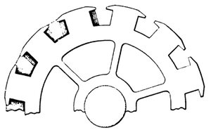 SECTION OF "T"-TOOTHED ARMATURE WITH THREE COILS IN PLACE