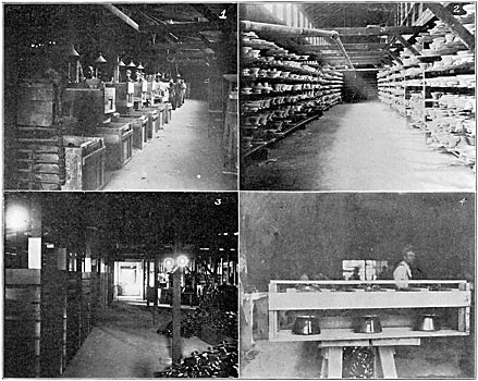 HIGH-TENSION INSULATORS  1 � VIEW IN GREEN WARE FINISHING DEPARTMENT.  2 � WARE DRYING.  3 � VIEW IN STOCK DEPARTMENT.  4 � INSULATORS CRATED FOR SHIPMENT.