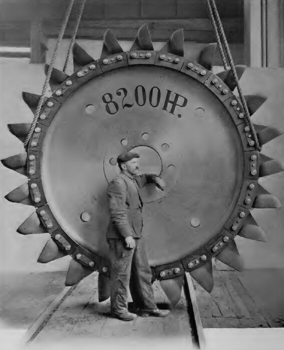 ONE OF THE 82DO-H. P. WATER WHEELS BUILT FOR THE MEXICAN LIGHT & POWER COMPANY BY ESCHER, WYSS & CO., ZURICH, SWITZERLAND.