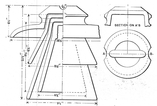 FIGS. 5 AND 6.-ONE OF THE 60,000-VOLT, FOUR-PART INSULATORS