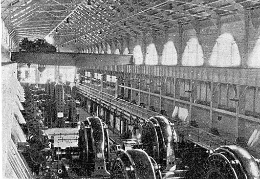 FIG. 1. - INTERIOR OF POWER HOUSE, SHOWING ALUMINUM CONDUCTOR UNDER GALLERY.