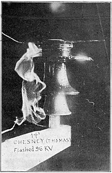 CUT NO. 3. � UNDERGOING A PRECIPITATION TEST OF �-INCH PER MINUTE, AT VOLTAGE OF 96,000.