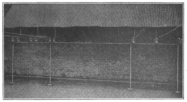 Fig. 11. � VIEW TAKEN ON THE ROOF OF THE DANVERS SUB-STATION, SHOWING PROTECTION OF HIGHAND LOW-TENSION LEADS