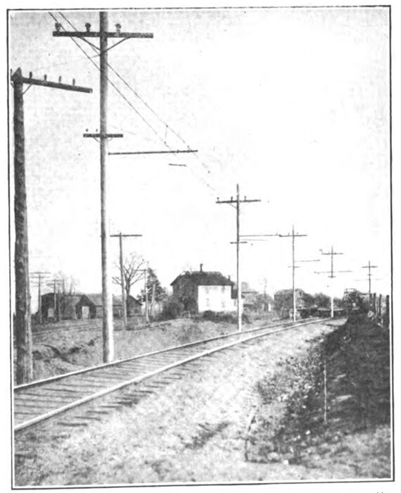 Fig. 12. � TRANSMISSION LINE AND BRACKET CATENARY CONSTRUCTION NEAR MORTON