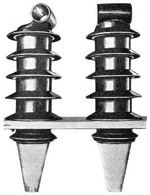 FIG. 3. � PORCELAIN BUSHINGS FOR 450,000-VOLT TRANSFORMER.