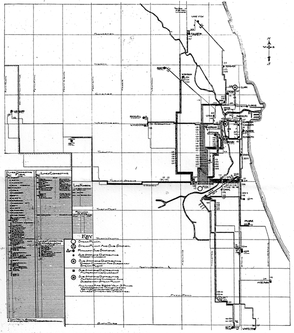 MAP OF 9,000-VOLT TRANSMISSION SYSTEM OF COMMONWEALTH EDISON COMPANY.