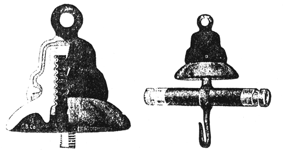 FIGS. 1 AND 2. � INSULATOR IN SECTION AND EQUIPPED WITH SPREADER ARM.